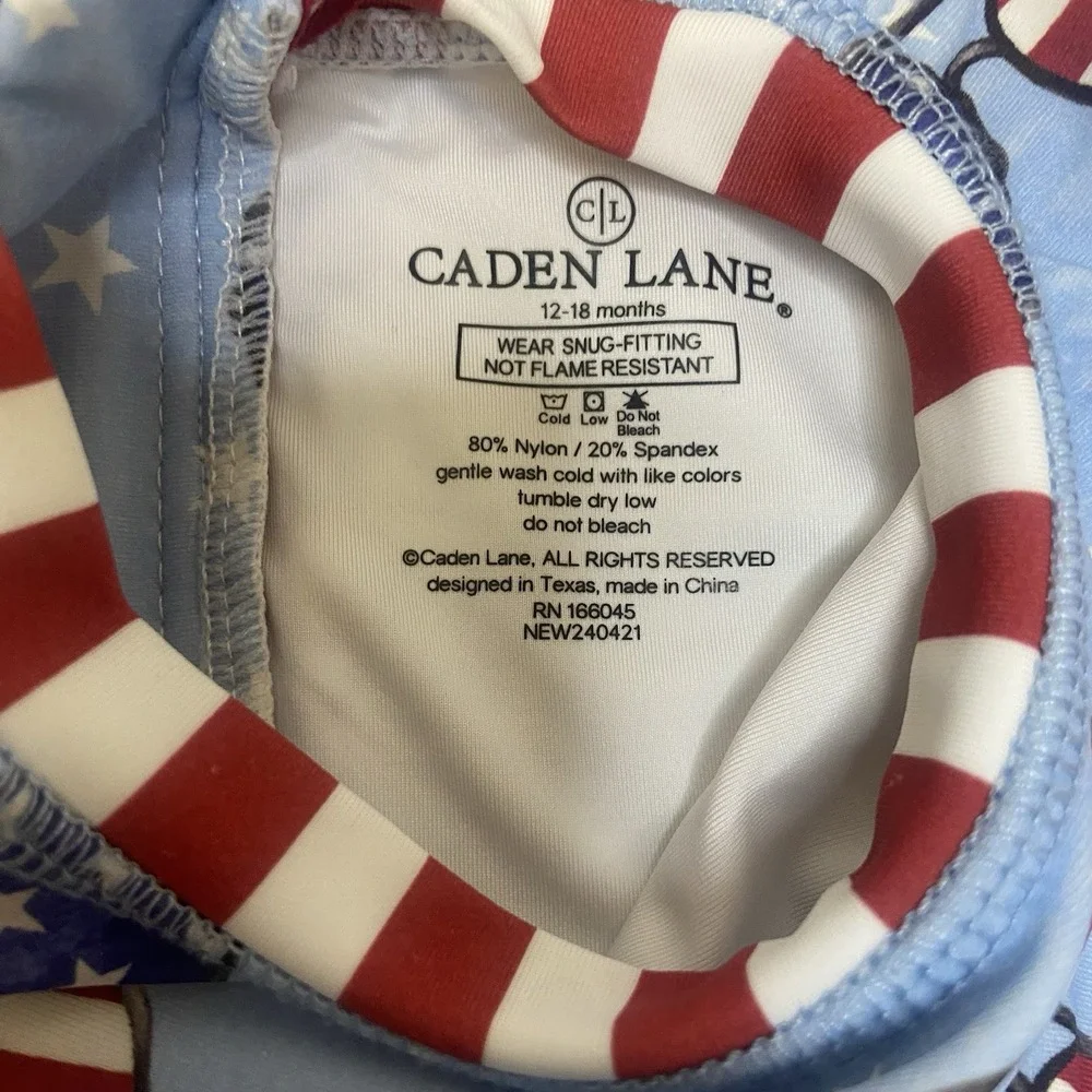 Caden Lane Patriotic Girls Rash Guard Swimsuit 12/18 Ruffles Stars Patriotic